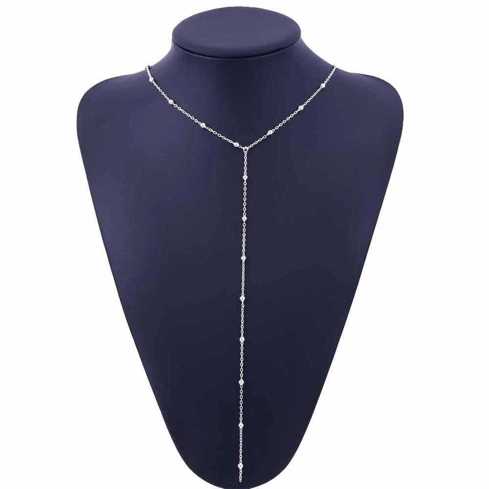 NWT Long Beaded Necklace in Silver